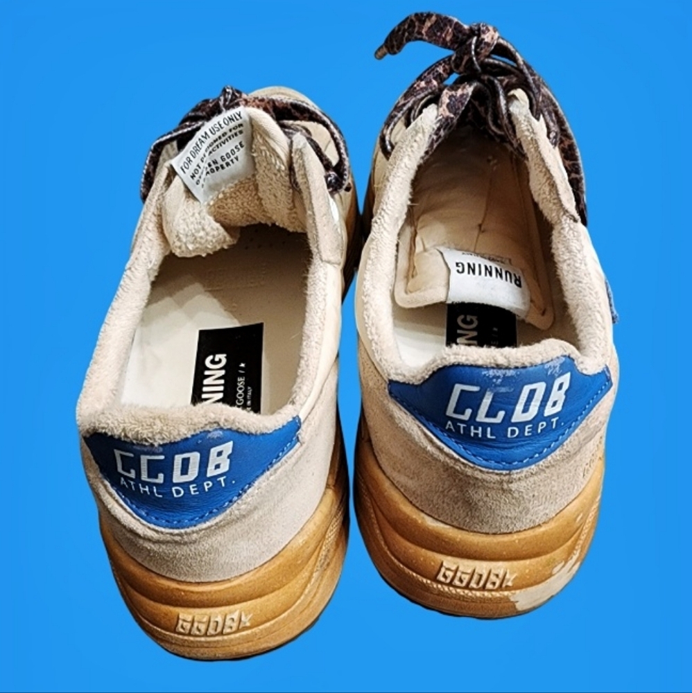 Golden Goose Cream & Blue Running Sole Sneakers - Picture 4 of 9